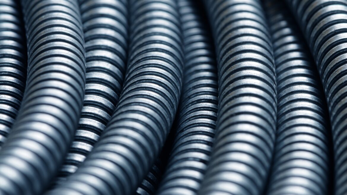 close-up of corrugated flexible conduits